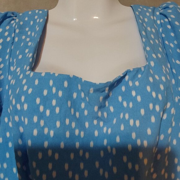 Liliy Rose Blue/White‎ puff sleeve Cut Away Back with Straps Cottage Core Large - Picture 9 of 12